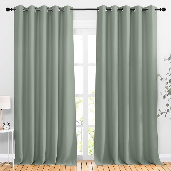 NICETOWN Room Darkening Curtains for Room Divider, Grommet Thermal Curtains Light & Sound Reducing Window Treatments for Sliding Glass Door, W66 x L118, Sage Green, 2 Panels