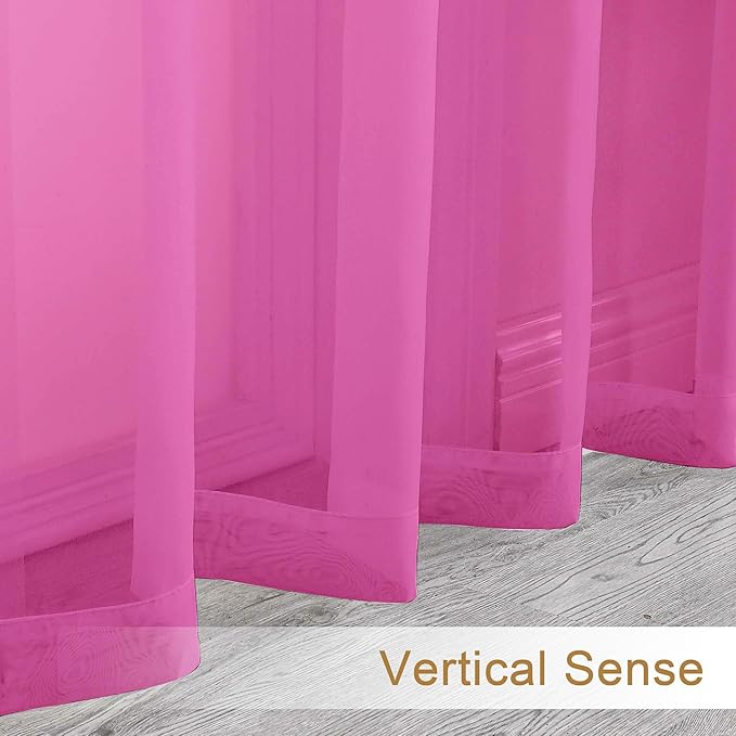 Chyhomenyc Extra Long Sheer Curtains 120 Inches Long 2 Panels Set, Light Filtering Voile Curtain Drapes for Floor to Ceiling Window Patio Sliding Door, 10FT, Hot Pink
