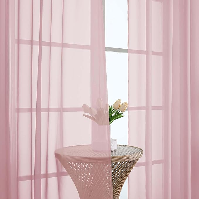 OWENIE Sheer Blush Curtains 108 Inches Long for Living Room Bedroom 2 Panels Set, Lightweight Airy Blush Sheer Curtain, Filmy Voile Rod Pocket, 2 PCS, Each 59" W x 108" L