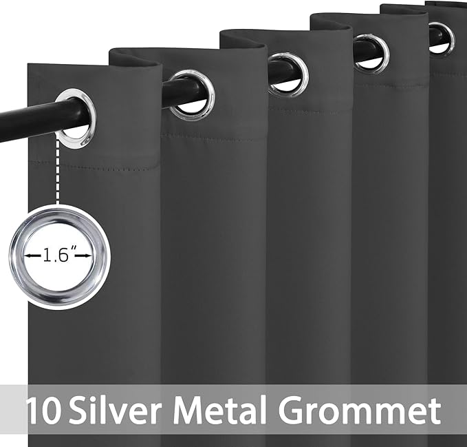 Yakamok 63 Inch Long Blackout Curtains for Bedroom, Thermal Insulated Room Darkening Curtains, Light Blocking Blackout Drapes for Living Room- 2 Panels, 62x63 Inch, Charcoal Grey