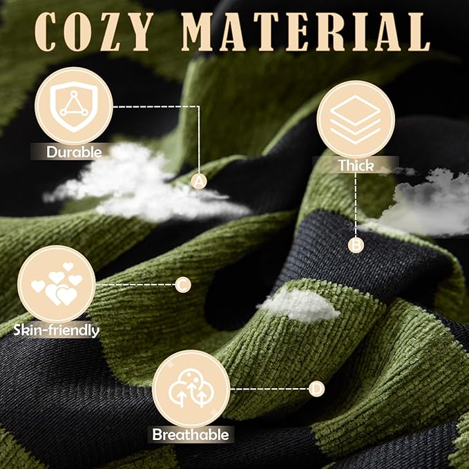 HANDONTIME Boho Geometric Couch Covers for Sofa Pet Friendly Avocado and Black Sofa Covers Washable Chenille Couch Blanket Cover for 1 2 Cushion Couches Pet Protector Furniture Cover Soft, 71" X 102"