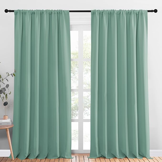 NICETOWN 2 Panels Blackout Curtains, Rod Pocket Thermal Insulated Drapess for Bedroom, Privacy Protection Easy-Care Heavy Duty Curtains for Living Room/Dining Room, W70 x L95 inches, Aqua