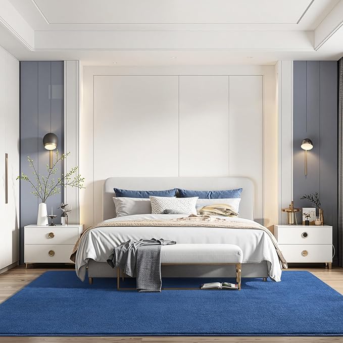 Amearea Large Modern Area Rugs for Bedroom Living Room, 8x10 Feet Blue Thickened Memory Foam Rug, Fluffy Indoor Washable Rugs Non Slip Minimalist Carpet for Boys Girls Dorm Nursery Room Decor