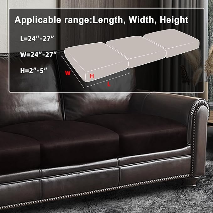 Leather Look Couch Cushion Covers Sofa Seat Slipcovers Sets Couches Furniture Protector for Sectional Armchair Loveseat Pets Kids Stretch Spandex Fabric (3 Cushion Sofa, Chocolate)