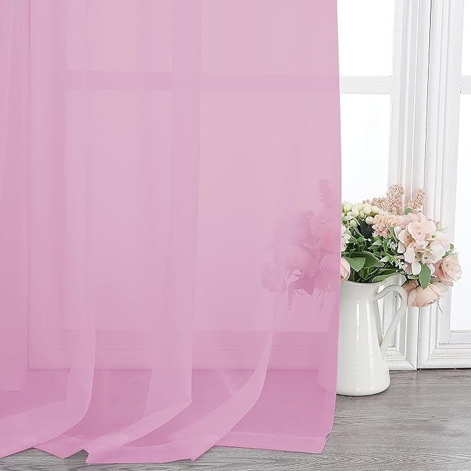 Chyhomenyc Pink Sheer Curtains 72 Inch Length 2 Panels, Light Filtering Soft Airy Rod Pocket Voile Window Curtain Drapes for French Door Bedroom Living Room, Each 42Wx72L Inches