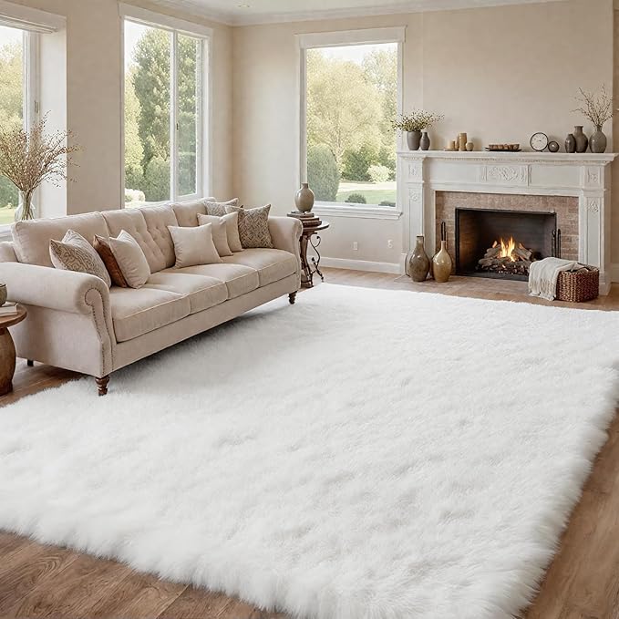 8x10 Area Rugs for Living Room:Ultra Soft Fluffy Shag White Rugs for Bedroom, Non-Slip Large Fuzzy Plush Rug Indoor Floor Carpet for Nursery Kids Boys Girls Room, Dorms, Playroom, Modern Home Decor