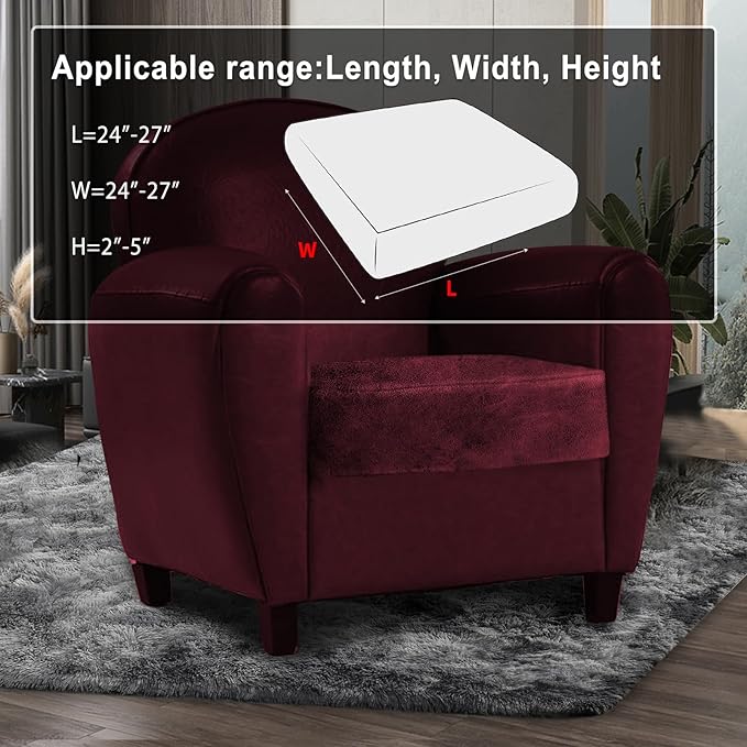 Leather Look Couch Cushion Covers Sofa Seat Slipcovers Sets Couches Furniture Protector for Sectional Armchair Loveseat Pets Kids Stretch Spandex Fabric (1 Cushion Armchair, Burgundy)