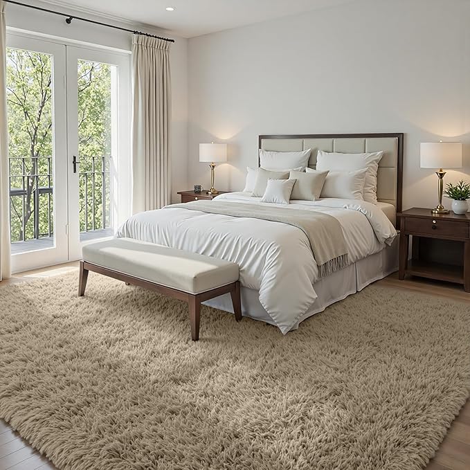 6x9 Area Rugs for Living Room Rug: Soft Fluffy Shag Gray Camel Rugs for Bedroom, Non-Slip Large Fuzzy Plush Rug Indoor Floor Carpet for Nursery Kids Boys Girls Room, Dorms, Playroom, Modern Home Decor
