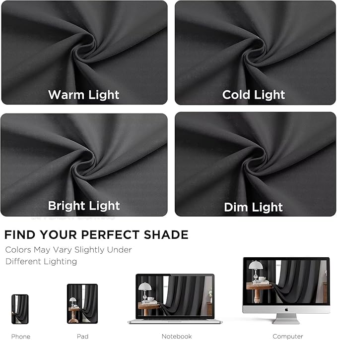 Joydeco 84Inch Blackout Curtains for Bedroom, Black Out Curtains 84 inch Long, Thermal Insulated Long Drapes 2 Panels Set, Room Darkening Grommet Grey Curtains for Living Room, Cortinas para Sala