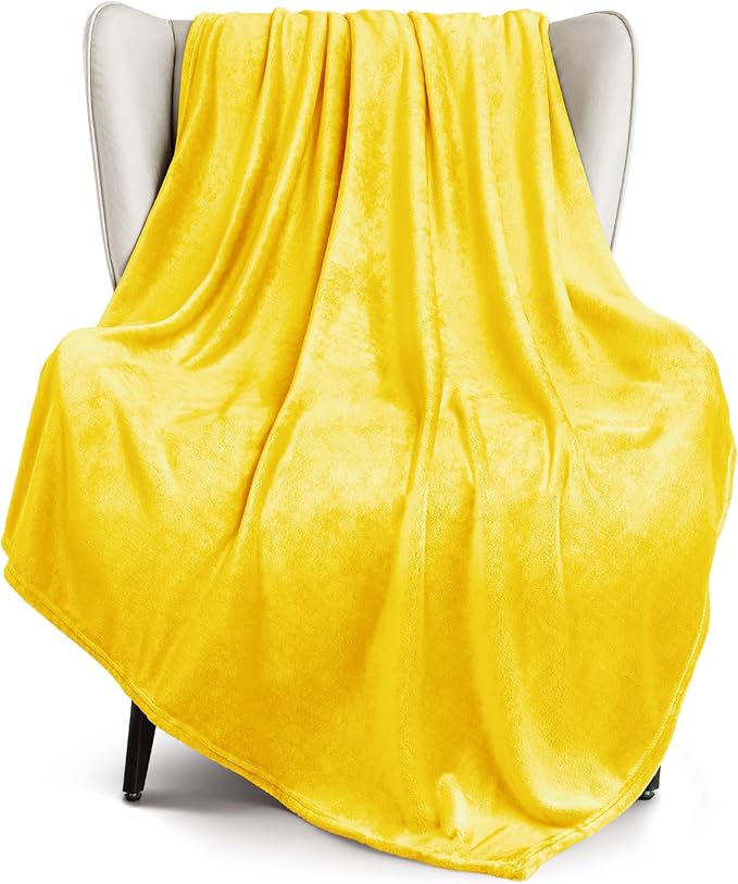 Exclusivo Mezcla Fleece Throw XL Blanket for Couch, Sofa, Super Soft and Warm Vibrant Yellow Blankets, All Season, Cozy, Plush, Lightweight, 50x70 Inches
