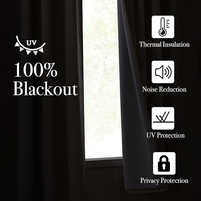 NICETOWN Natural Thick Linen Full Blackout Curtains for Living Room and Bedroom, W52 x L96, 2 Panels Bronze Grommet 2 Layers Window Treatment with White Liner Privacy Protection Sound Blocking