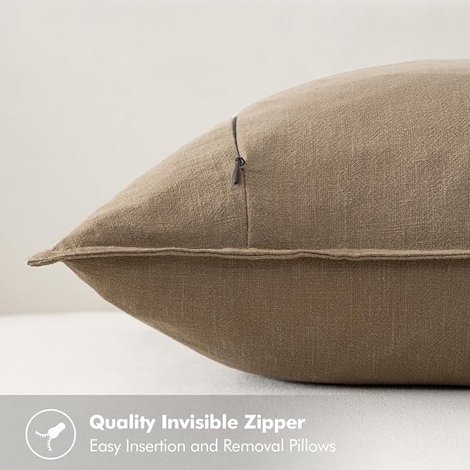 MIULEE Decorative Linen Pillow Covers 20x20 Inch Khaki Boho Farmhouse Neutral Winter Couch Throw Pillows for Bed Pack of 2 Accent Modern Pillowcase Sofa Livingroom Home Decor