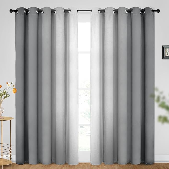 SimpleHome Ombre Room Darkening Curtains for Bedroom, Gradient Grey to Grey White Light Blocking Thermal Insulated Grommet Window Curtain/Drapes for Living Room,2 Panels, 70x84 inches Length