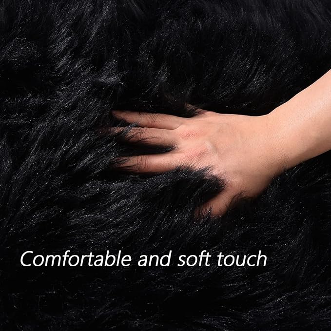 Latepis Black Rugs for Bedroom 3x5 Throw Rug Shag Washable Faux Fur Sheepskin Rug for Living Room Floor Plush Soft Rugs Cute Room Decor Rectangle