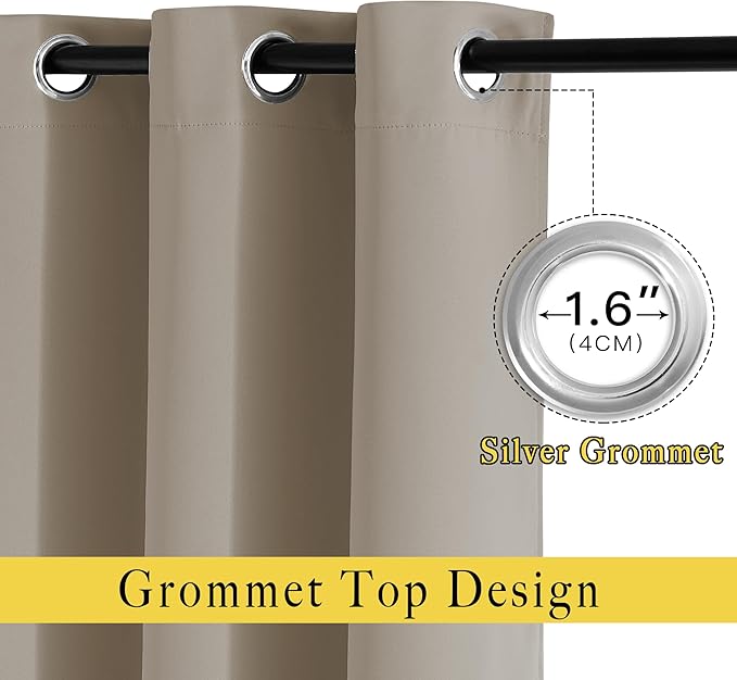 NICETOWN Room Darkening Curtains for Nursery, Grommet Thermal Insulated Light Blocking Window Treatments Sound Reducing for Bedroom, W37 x L72, 2 Panels, Taupe