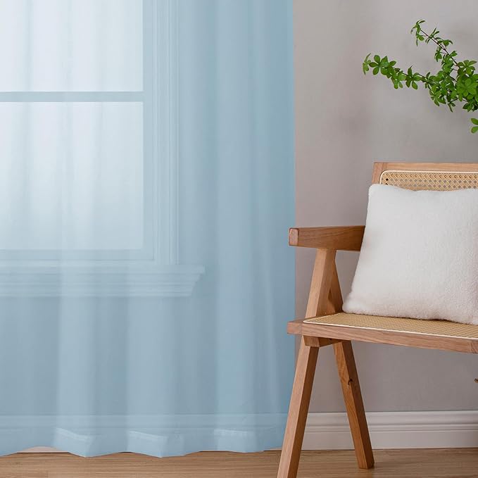 OWENIE Sheer Curtains 63 inch Length 2 Panels Set, Light Weight Soft Solid Fimly Sheer Curtains for Basement Bedroom Living Room, Light Filtering Airy Voile Sheer Curtain with Rod Pocket, 42Wx63L inch