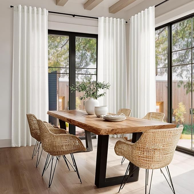 Nanspring Cream Linen Curtains 84 inch Length 2 Panels forBedroom Living Room,Modern Boho Curtains Semi Sheer Back Tab and Rod Pocket Neutral Drapes for Coffee, 34 x 84 Inch