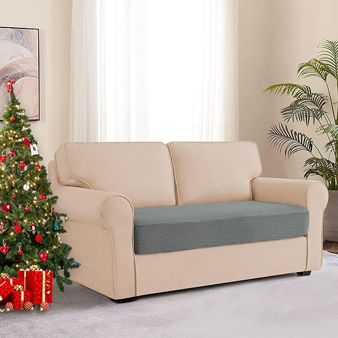 Couch Seat Cushion Covers, Stretch Sofa Cushion Protector Couch Cover for Camper Loveseat Cushion with Elastic Bottom (Medium, Dove Grey)