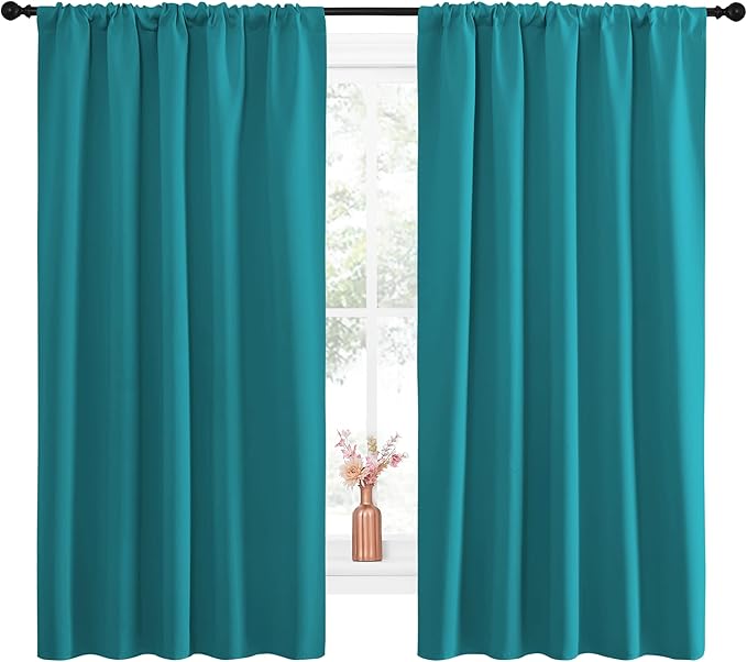 NICETOWN Peacock Blue Blackout Curtains Panels for Window, Thermal Insulated Rod Pocket Blackout Drapes/Draperies for Living Room (2 Panels, W52 x L63 inches)