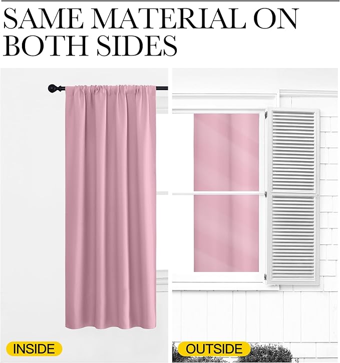 NICETOWN RV Blackout Curtains for Camper Windows, Rouge Pink, 34" x 36", Set of 2, Kitchen Curtains, Short Blackout Drapes, Thermal Insulated Rod Pocket Window Treatment Draperies for Nursery