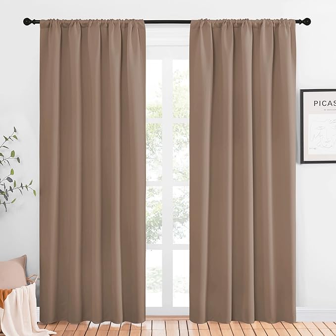 NICETOWN Room Darkening Curtains for Bedroom - Home Decoration Privacy Protection Thermal Insulated Solid Drapes/Draperies for Sliding Glass Door (Cappuccino, Set of 2, 52 x 84 inches)