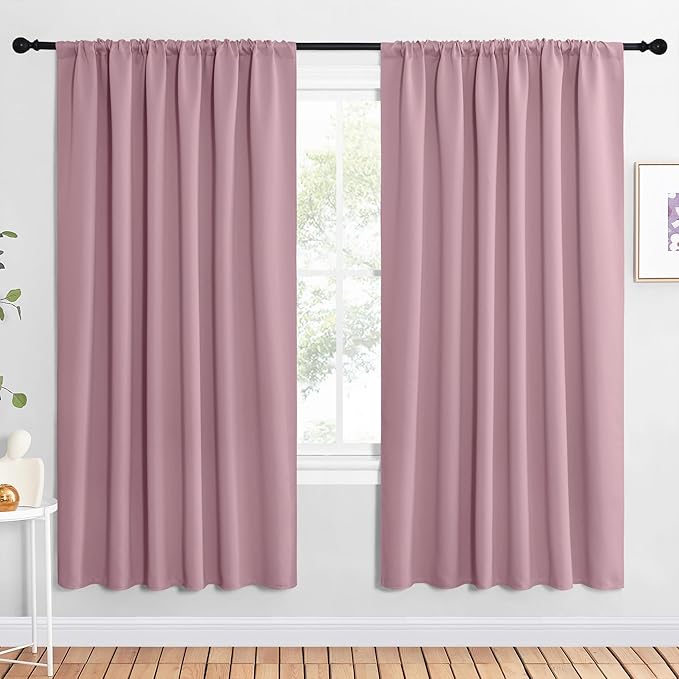 NICETOWN 2 Panels Blackout Curtains, Rod Pocket Window Curtains Room Darkning Drapes for Bedroom/Living Room, Thermal Insulated Solid Draperies for Home Office/Study, 62 by 72-Inch, Rouge Pink