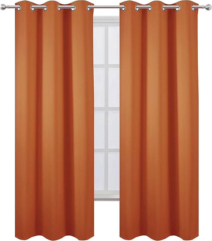 LEMOMO Blackout Curtains 42 x 84 inch/Orange Curtains Set of 2 Panels/Thermal Insulated Room Darkening Bedroom Curtains
