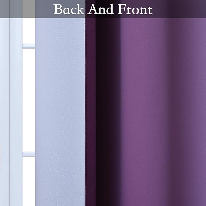 SimpleHome Ombre Room Darkening Curtains for Bedroom, Gradient Purple to Grey White Light Blocking Thermal Insulated Grommet Window Curtains/Drapes for Living Room,2 Panels, 62x63 inches Length