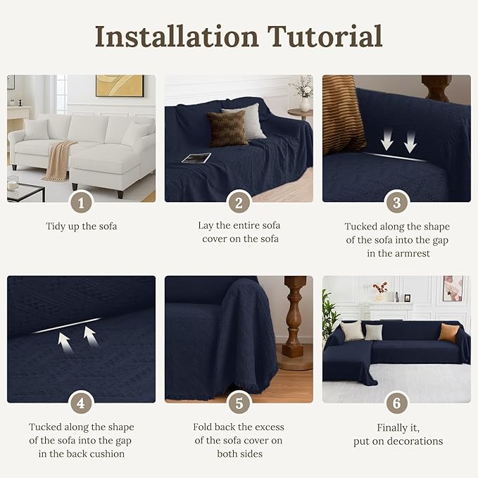 HOMERILLA Sectional Couch Covers for Sectional Sofa L Shaped Sofa Cover Blanket 2 Pieces L Shape Furniture Protector for Pets Dogs(Midnight Blue, X-Large)