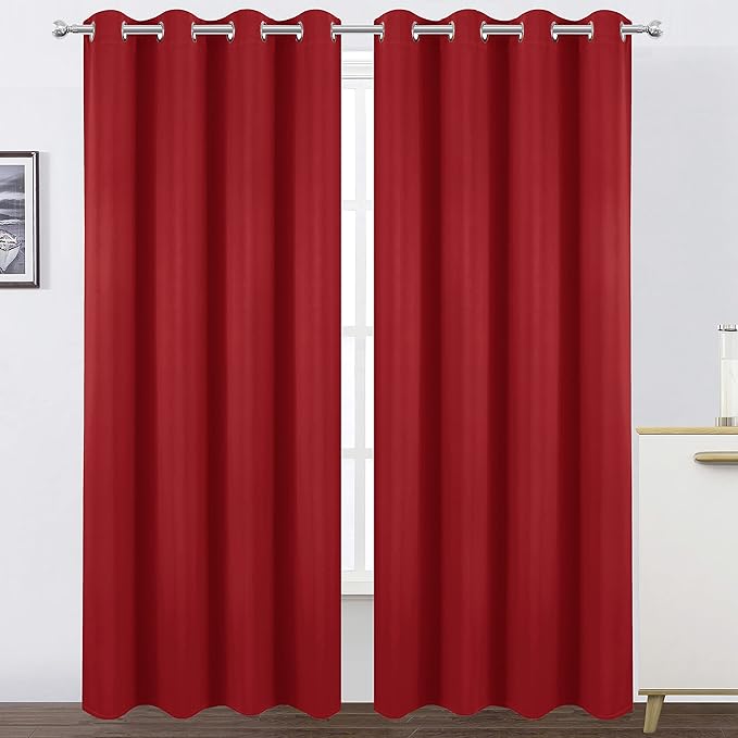 LEMOMO Blackout Curtains 52 x 95 inch/Bright Red Curtains Set of 2 Panels/Thermal Insulated Room Darkening Bedroom Curtains