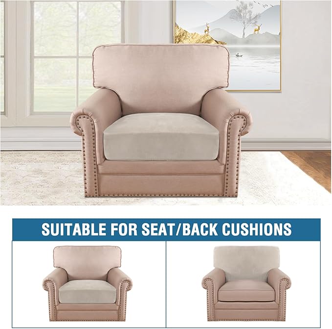 H.VERSAILTEX Velvet Stretch Couch Cushion Cover Plush Cushion Slipcover for Chair Cushion Furniture Protector Seat Cushion Sofa Cover (1 Piece Armchair Cushion Covers, French Oak)
