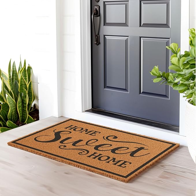 Barnyard Designs Natural Coco Coir Heavy Duty Backing Doormat - Large Cute Non-Slip Front Door Welcome Mat for Outside Entrance or Porch Entry, Brown (24x36, Home Sweet Home)