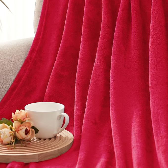 Exclusivo Mezcla Fleece Throw Blanket for Couch, Sofa, 300GSM Super Soft and Warm Blankets, Red Throw All Season Use, Cozy, Plush, Lightweight, 50x60 Inches