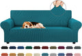 KEKUOU Stretch Sofa Cover Slipcover ，Couch Covers for 3 Cushion Couch Sofa pet Friendly (78"-94") Furniture Protector Sofa with Elastic Bottom for Kids,Dog, Jacquard Small Checked(Large,Peacock Blue)