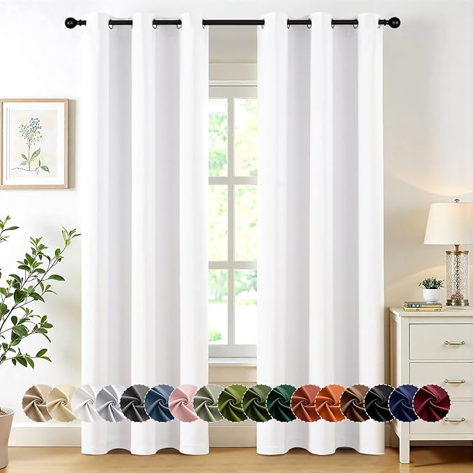 MIULEE Pure White Curtains for Bedroom Living Room 72 Inches Long 2 Panels, Thermal Insulated Room Darkening Drapes Grommet Top Noise Reducing Energy Saving Window Treatments W40 x L72 Inch