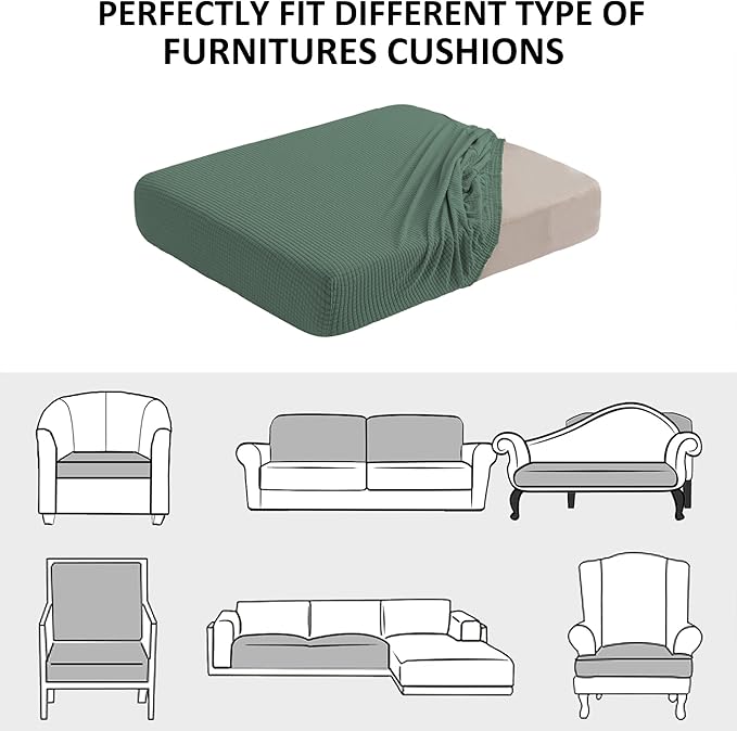 Water Repellent Sofa Seat Cushion Covers for Living Room 3 Seater, Stretch Couch Cushion Slipcovers Reversible Furniture Protector (Large, Matcha Green)