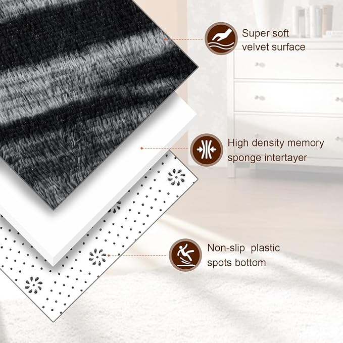 TWINNIS Super Soft Shaggy Rugs Fluffy Carpets, 6x9 Feet, Indoor Modern Plush Area Rugs for Living Room Bedroom Kids Room Nursery Home Decor, Upgrade Anti-Skid Rectangular Fuzzy Rug, Charcoal Grey