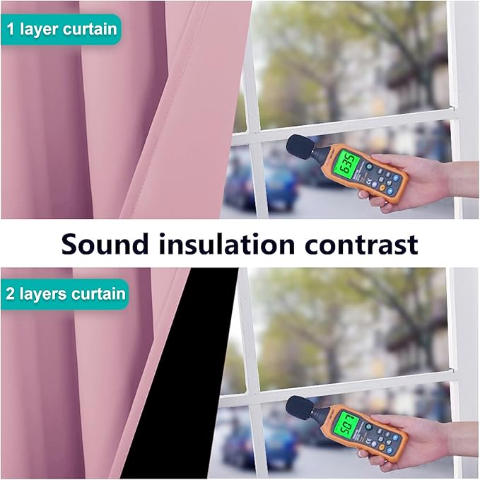 NICETOWN 100% Blackout Short Curtains with Black Liners, 2 Panels, 37" W by 50" L, Crystal Pink, Thermal Insulated Full Blackout 2-Layer Lined Drapes, Energy Efficiency Window Draperies for Bedroom