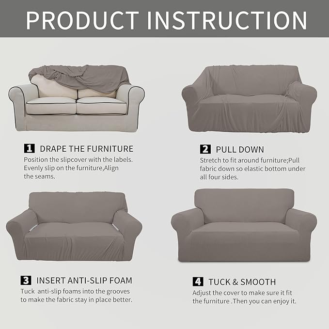 Easy-Going Stretch Chair Sofa Slipcover 1-Piece Couch Sofa Cover Furniture Protector Soft with Elastic Bottom for Kids, Pet. Spandex Jacquard Fabric Small Checks (Chair, Taupe)