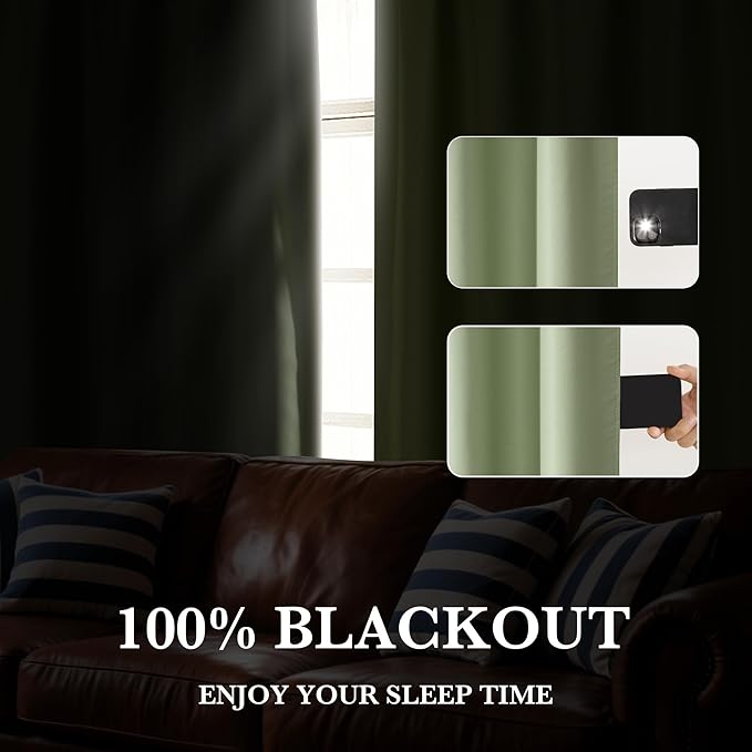 RYB HOME 100% Blackout Short Curtains for Small Window, Thermal Insulated Total Room Darkening Noise Reducing Curtains for Basement Bathroom RV Cars, 29 inches Wide by 36 inches Long, Sage Green