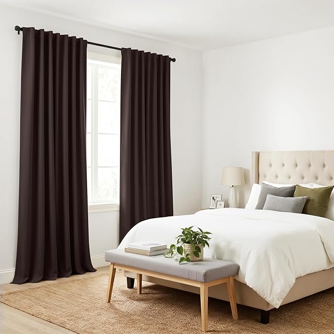 PONY DANCE Blackout Curtains 84 inch Long 2 Panels Burg for Living Room - Window Drapes Home Decoration Polyester Back Tab Light Block Energy Saving Curtain Panels, 52 W by 84 L, Brown, Pack-2