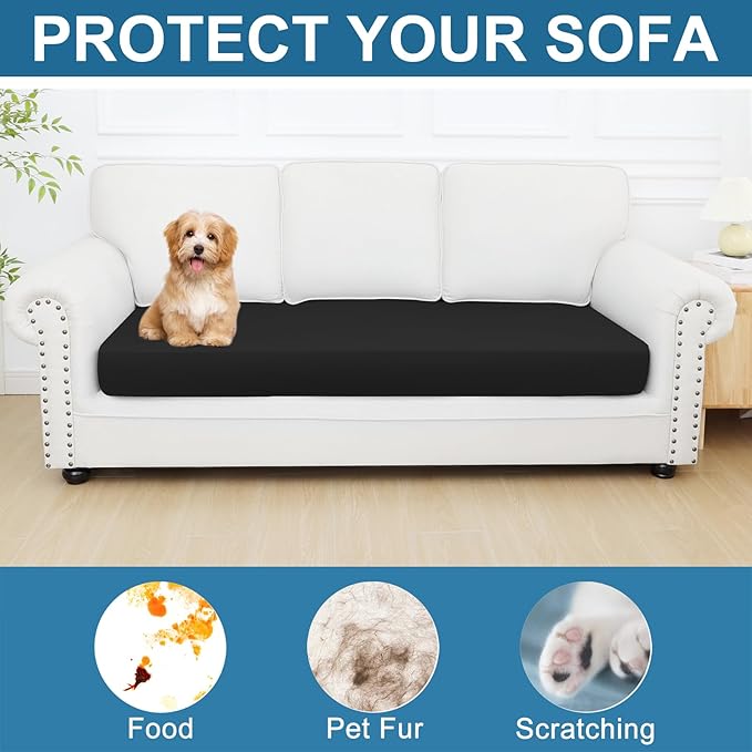 Smiry Printed Couch Cushion Covers, Stretch Soft Couch Covers for Sofa, Washable Non-Slip Sofa Slipcover Furniture Protector for Indoor and Outdoor (Large, Black)