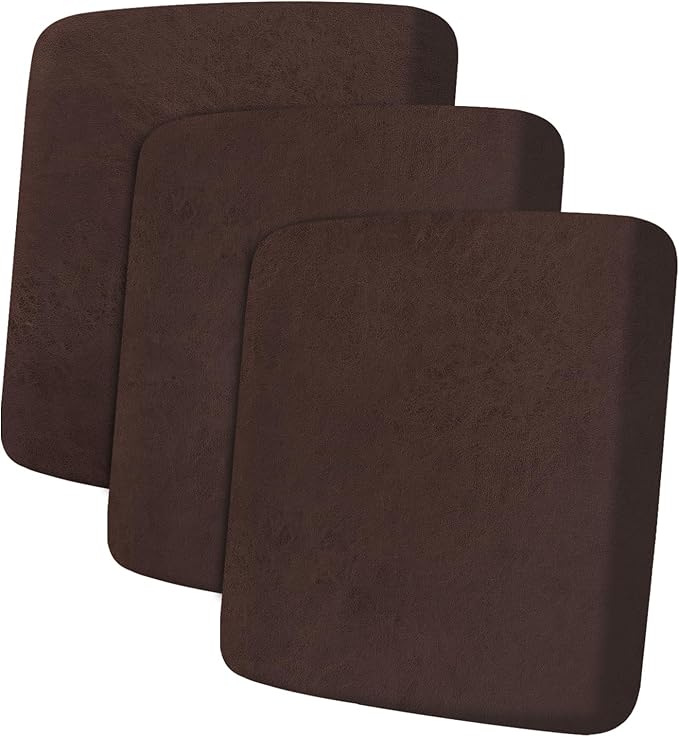 Leather Look Couch Cushion Covers Sofa Seat Slipcovers Sets Couches Furniture Protector for Sectional Armchair Loveseat Pets Kids Stretch Spandex Fabric (3 Cushion Sofa, Chocolate)