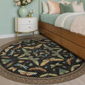 Hazo Haus Washable Black 6ft Round Area Rugs for Bedroom Beside Bed - Dark Unique Insect Print Circle Rug for Living Room, Dining Room, Vintage Nature Insect Design, Low Pile & Soft
