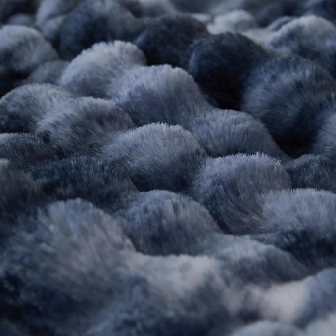 COOVA Faux Fur Throw Blanket for Couch, Cozy Soft and Fuzzy Plush Rabbit Fur Bubble Blanket for Sofa Bedroom Living Room, 60x80 Inches Tie Dye Light Blue