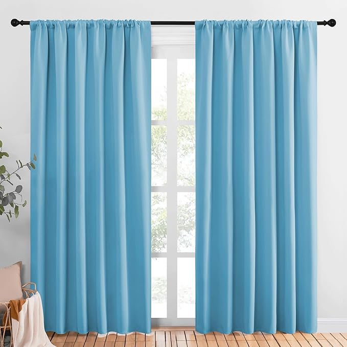 NICETOWN Living Room Curtains, Blackout Draperies, Teal Blue, 1 Pair, 70 x 84-inch, Home Decorations Thermal Insulated Solid Rod Pocket Blackout Drapes for Cafe
