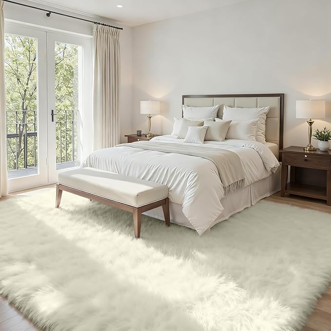5x8 Area Rugs for Living Room: Soft Fluffy Shag Cream White Rugs for Bedroom, Non Slip Large Fuzzy Plush Rug Indoor Floor Carpet for Nursery Kids Boys Girls Room, Dorms, Playroom, Modern Home Decor