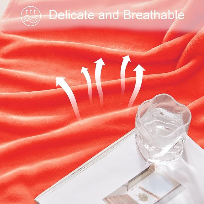 Exclusivo Mezcla Fleece Blanket Twin Size for Bed, Super Soft and Warm, All Season, Cozy, Plush, Lightweight, 90x66 Inches, Coral Orange