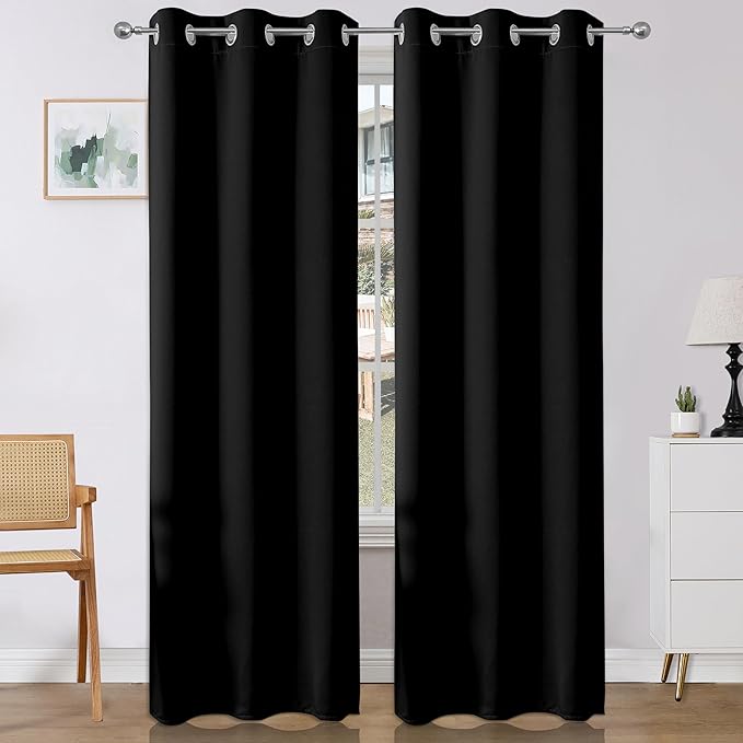 Joydeco Blackout Curtains 95 Inches Long 2 Panels Set, Thermal Insulated Long Curtains& Drapes 2 Burg, Room Darkening Drapes for Bedroom Living Room (Black, W37 x L95 Inch)