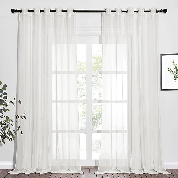 NICETOWN Beige Sheer Window Curtains Extra Long, Silver Grommet Light Filter Window Drapes Airy & Breathable Living Room Voile Panels Elegant for Flat/Apartment, W70 x L108